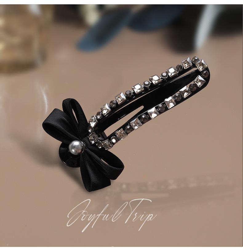 Glam Rhinestone Bow Hair Clip with Anti-Slip Teeth - Luxurious Casual Women’s Side Clip