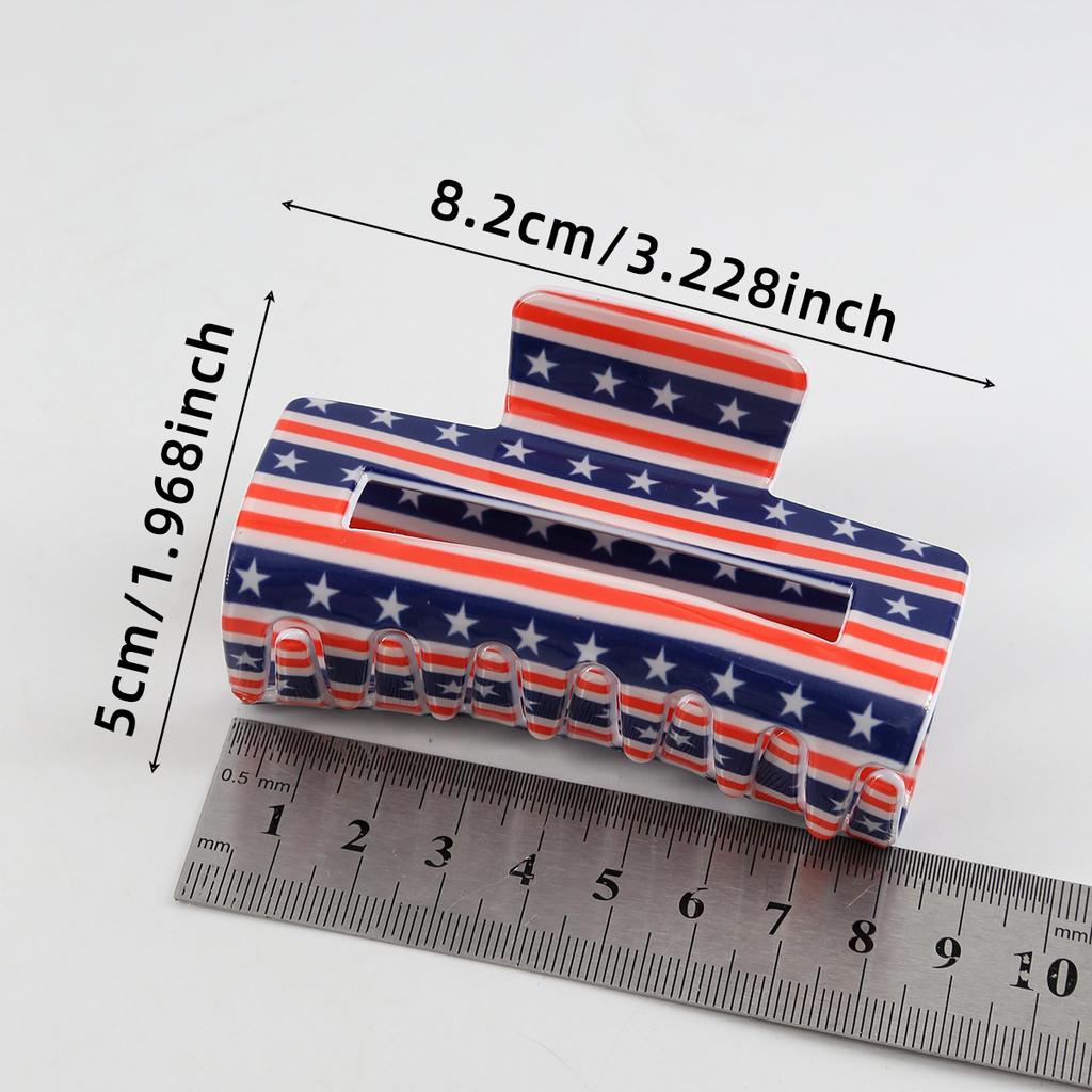 8cm 1pc American Flag Printed Hair Clip Women's Personalized Back of Head Hair Claw Square Holiday Party Hair Accessory