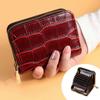 Vintage Mini Slim Card Holder with Zipper PU Zero Wallet Crocodile Pattern Multi Card Slots Thin Small Purse Driver License Case