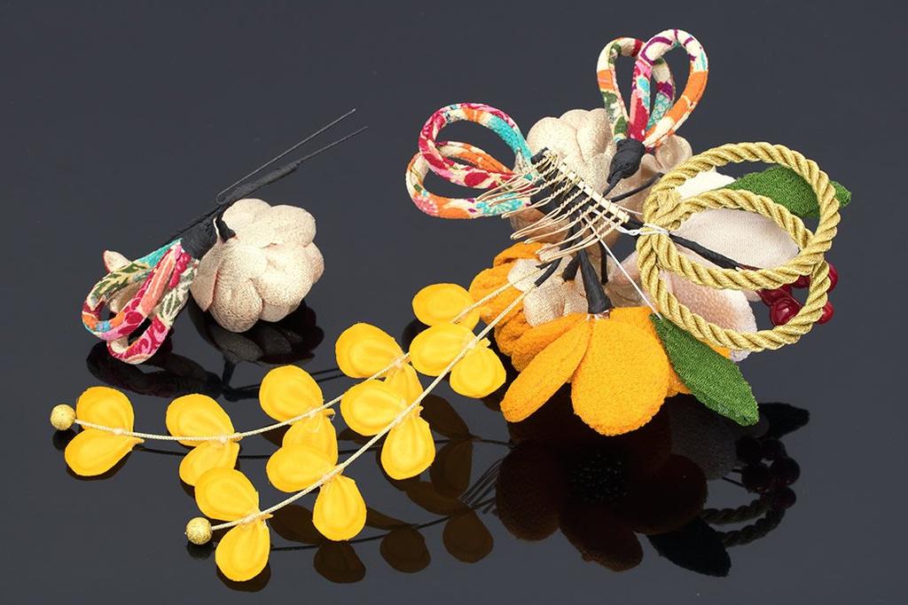 SOUBIEN Hair Ornaments for Ceremonies and Yellow and Orange with Plum and Nandina Japanese Hanging Kumihimo and Hair Graduation Made in Japan