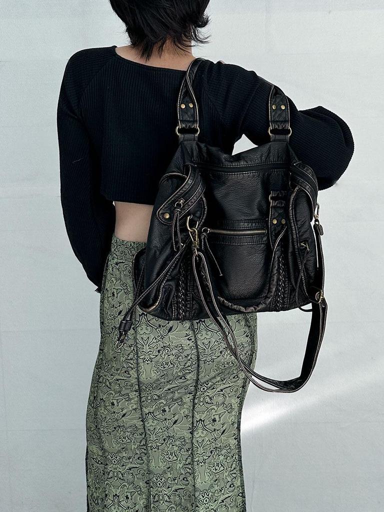 Retro Y2K Women's Large Capacity Underarm Motorcycle Tote Bag