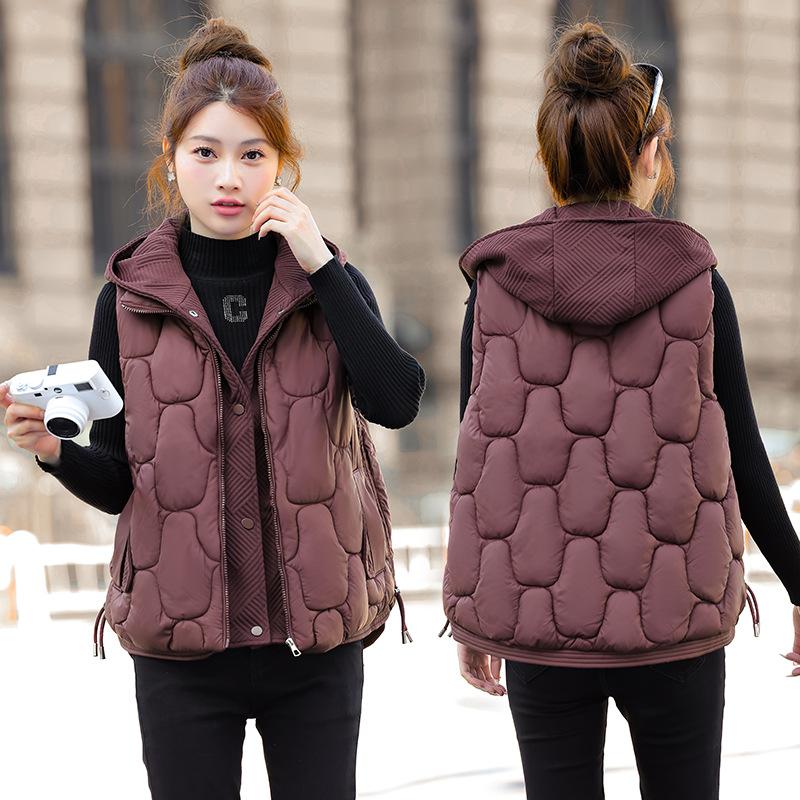 

Нова жіноча легка куртка-жилет без рукавів з коміром-стійкою, однотонна, потовщена, тепла, спортивна, повсякденна, вільного крою, легка куртка XL бордовий