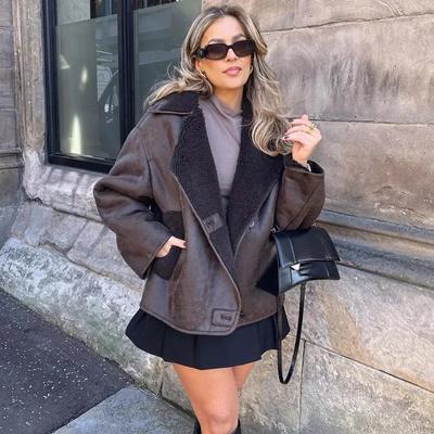 Dicke Kunstlederjacken für Damen, Mantel für Herbst und Winter, warme Wollmischungen, Mäntel für die Übergangszeit, Plüschjacke, Oberbekleidung