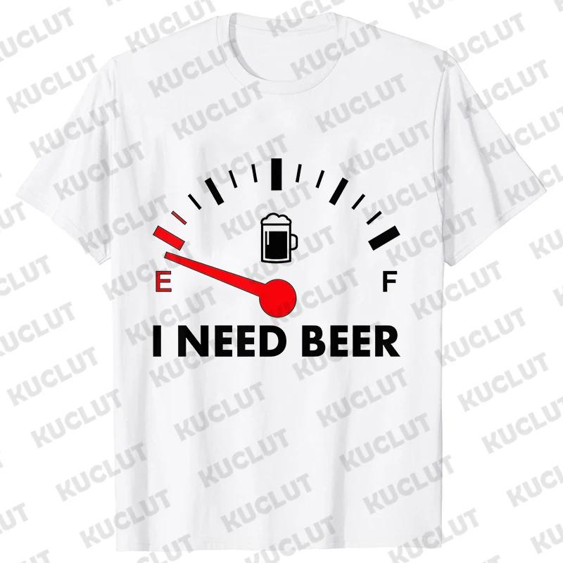 Men's Street Wear T-shirts Need Beer Graphic Tee Shirt Homme Funny Low Battery Need Beer Novelty T-Shirt Drinking Party Tshirts