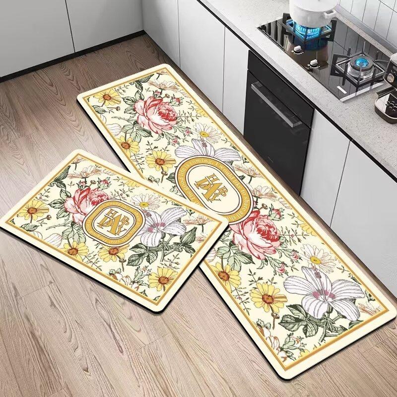 French Light Luxury Leather Floor Mat Household Kitchen Dirt-Resistant Floor Mat Can Be Scrubbed, Leave-In And Cut Pvc Floor Mat