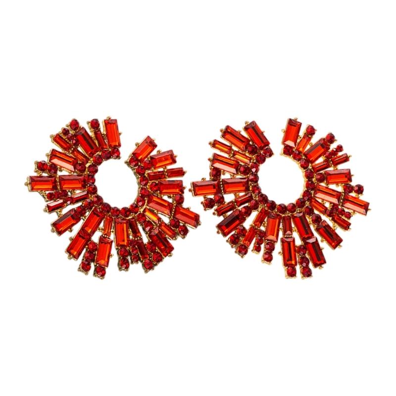 Elegant Alloy Sunflower Earrings With Colorful Rhinestones For Women Party Wedding Daily Wear