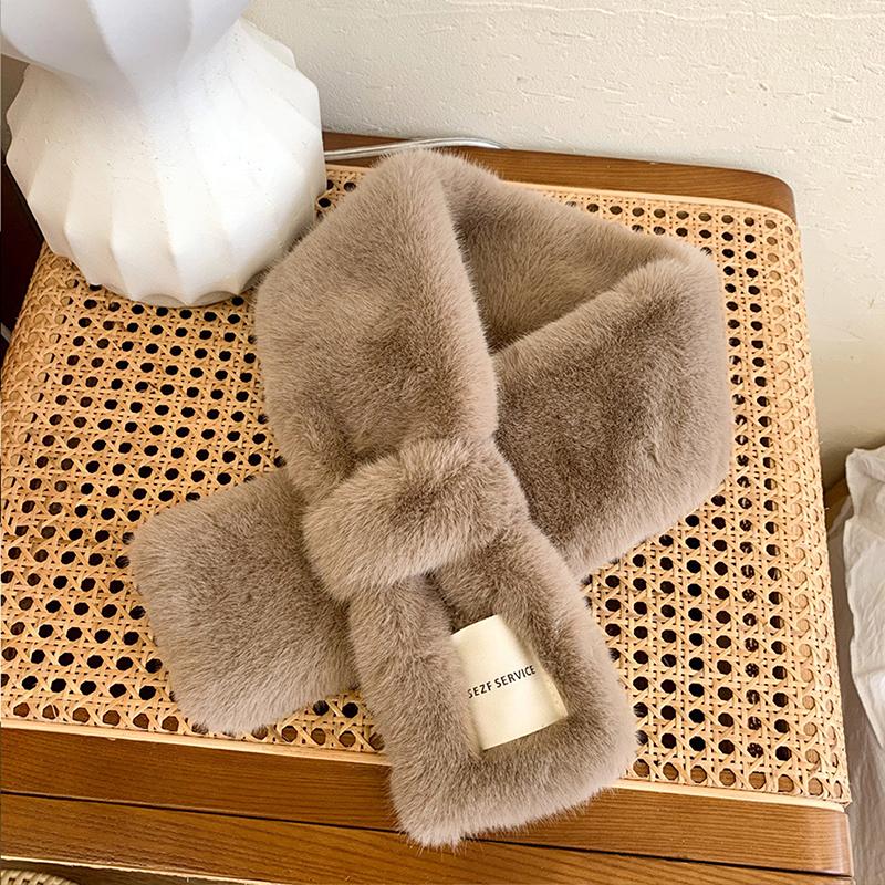 

Пушистый меховой воротник шарф женский сохраняющий тепло утолщенный мех Sjaal красочный крест зимний шарф осень зима искусственный мех плюш Elega кофейный