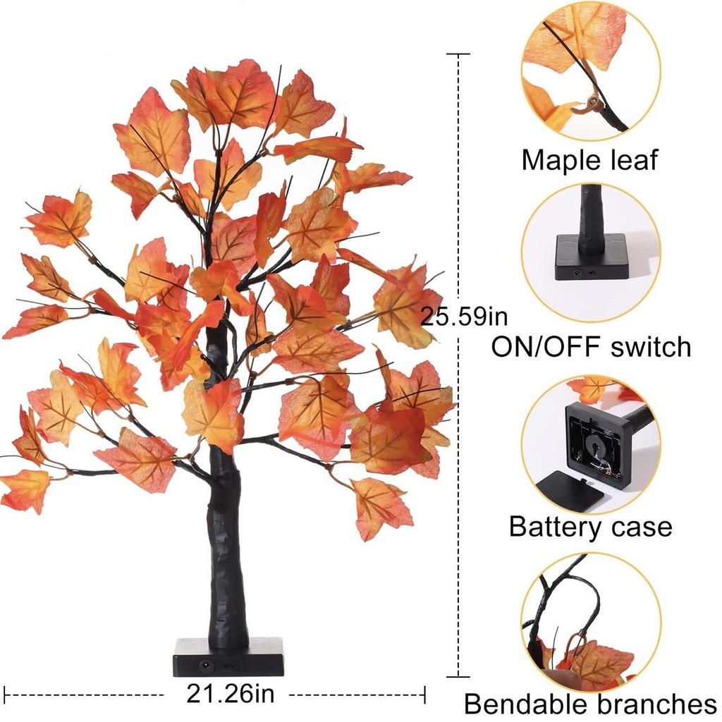 Maple Leaf LED Tree Lamp - Harvest Festival Thanksgiving Red Maple Desktop Decoration Lights