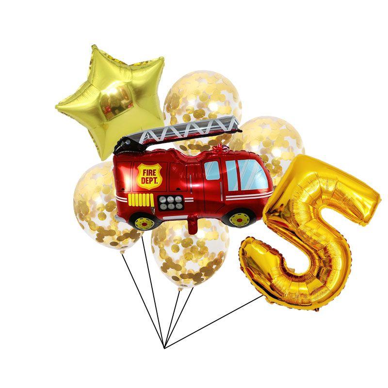 Large-sized Red Fire Engine 32-inch Digital 18-inch Five-pointed Star Fire-themed Children's Birthday Party Decoration