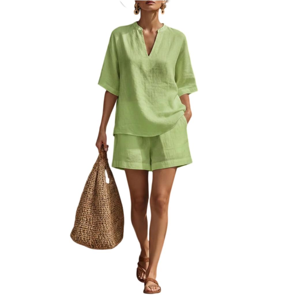 Women's Fashionable Casual Short-sleeved Shirt And Loose Pants Two-piece Set