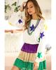 Azura Exchange White Mardi Gras Star Printed Long Sleeve Top