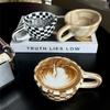 Plaid Irregular Chessboard Mugs Hand Pinched Breakfast Container Ceramic Coffee Cup  Home Decor
