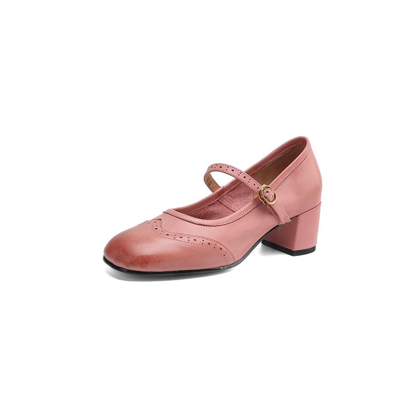 Fashion New Spring/Summer Genuine Leather Women Pumps Shoes for Women Fashion Brogue Designs Square Toe Mary Jane Shoes Women High Heels