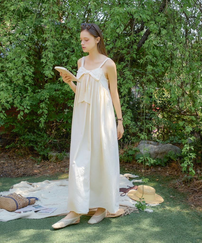 Salon De Yon Ribbon Point Sleeveless Long Dress_ Lemon