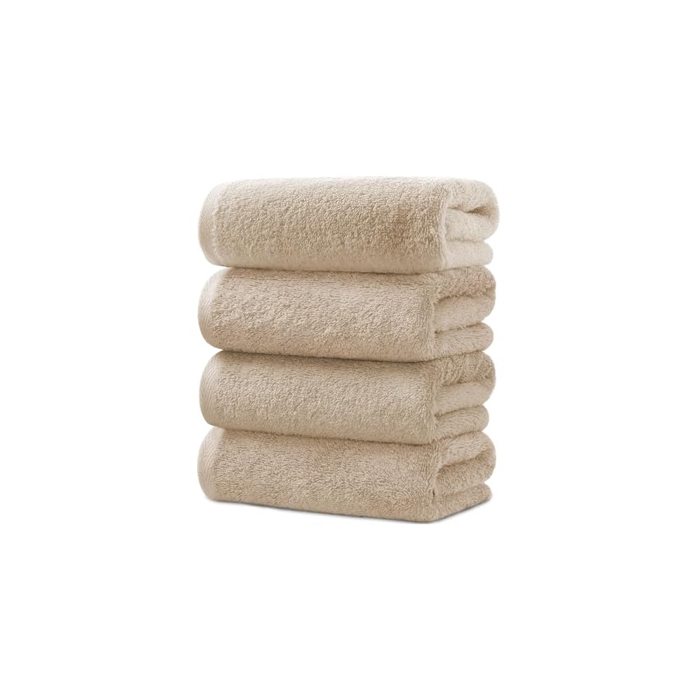 AYO Bath Towel 4-Piece Set, Camel, Hotel Quality, Soft, 100% Cotton, Highly Absorbent, Durable,