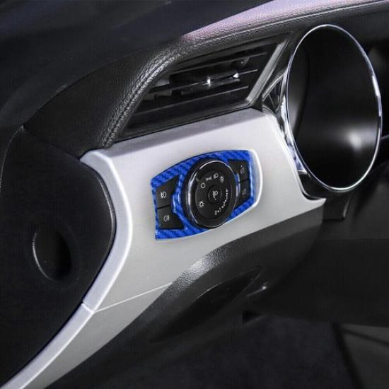 Headlight Switch Control Frame Cover 1X For Ford F150 2015-20 Blue Carbon Fiber