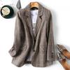 Women's Notched Collar Long Sleeve Blazer Loose Fit Casual Plaid Coat Elegant Office Outerwear