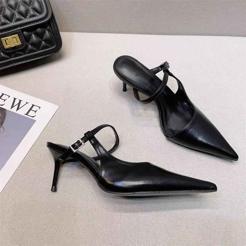 New Chic Pointed Toe Stiletto Pump Sandals Woman  Slip-on Mule Slides Ladies Elegant Buckle Strap High Heel Evening Party Shoes