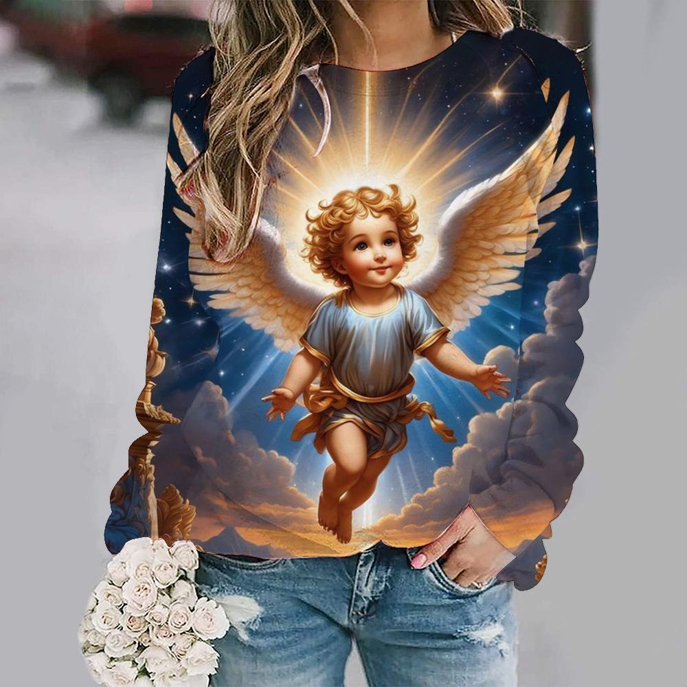 Fashion New Cute Angel Baby 3D Print Sweatshirts Women Casual Long Sleeve Hoodies Y2k Streetwear Pullovers Tops Female Clothing