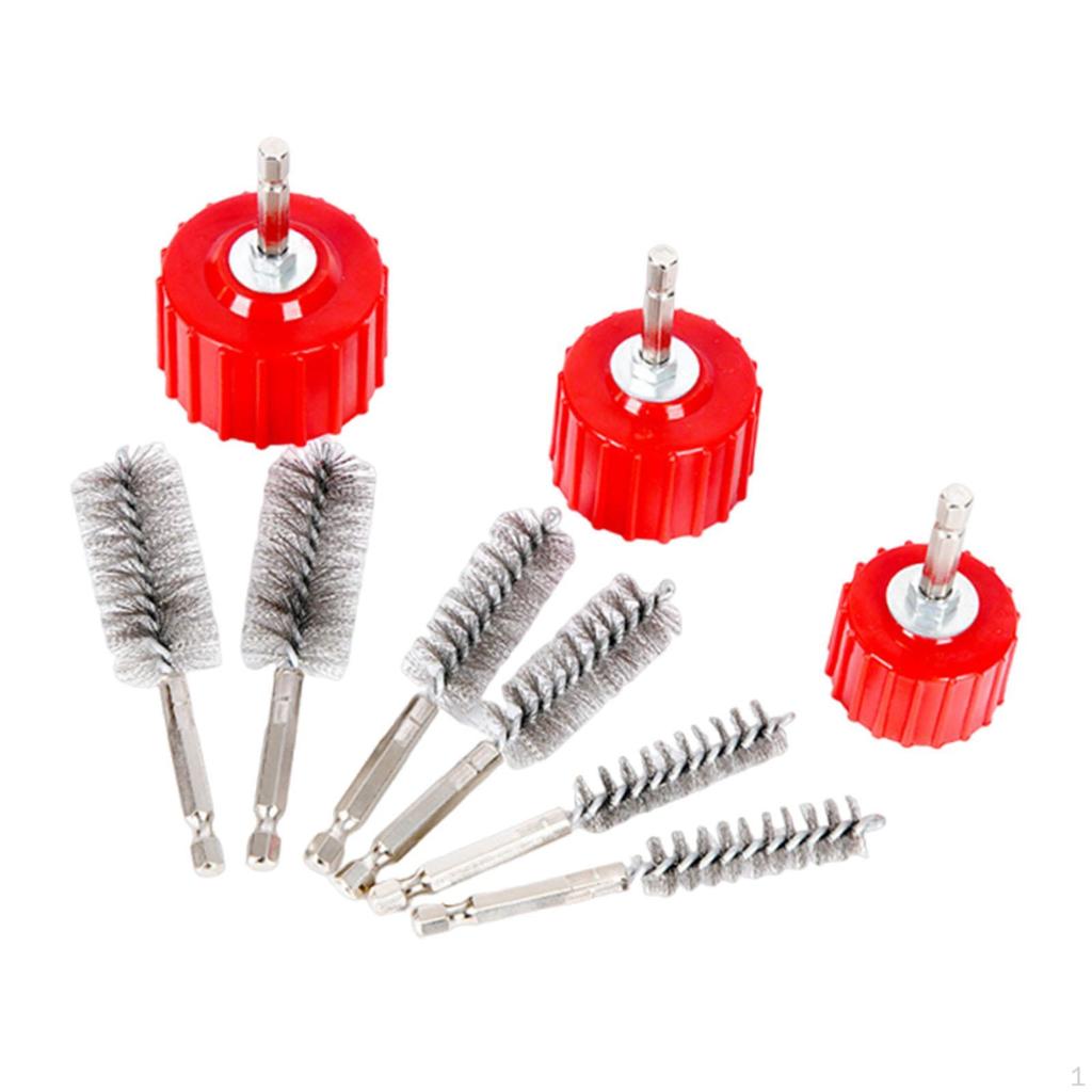 Copper Tube Cleaner Kit for Drill 6 Stainless Steel Wire Bore Brushes 1/4inch Hex Shank