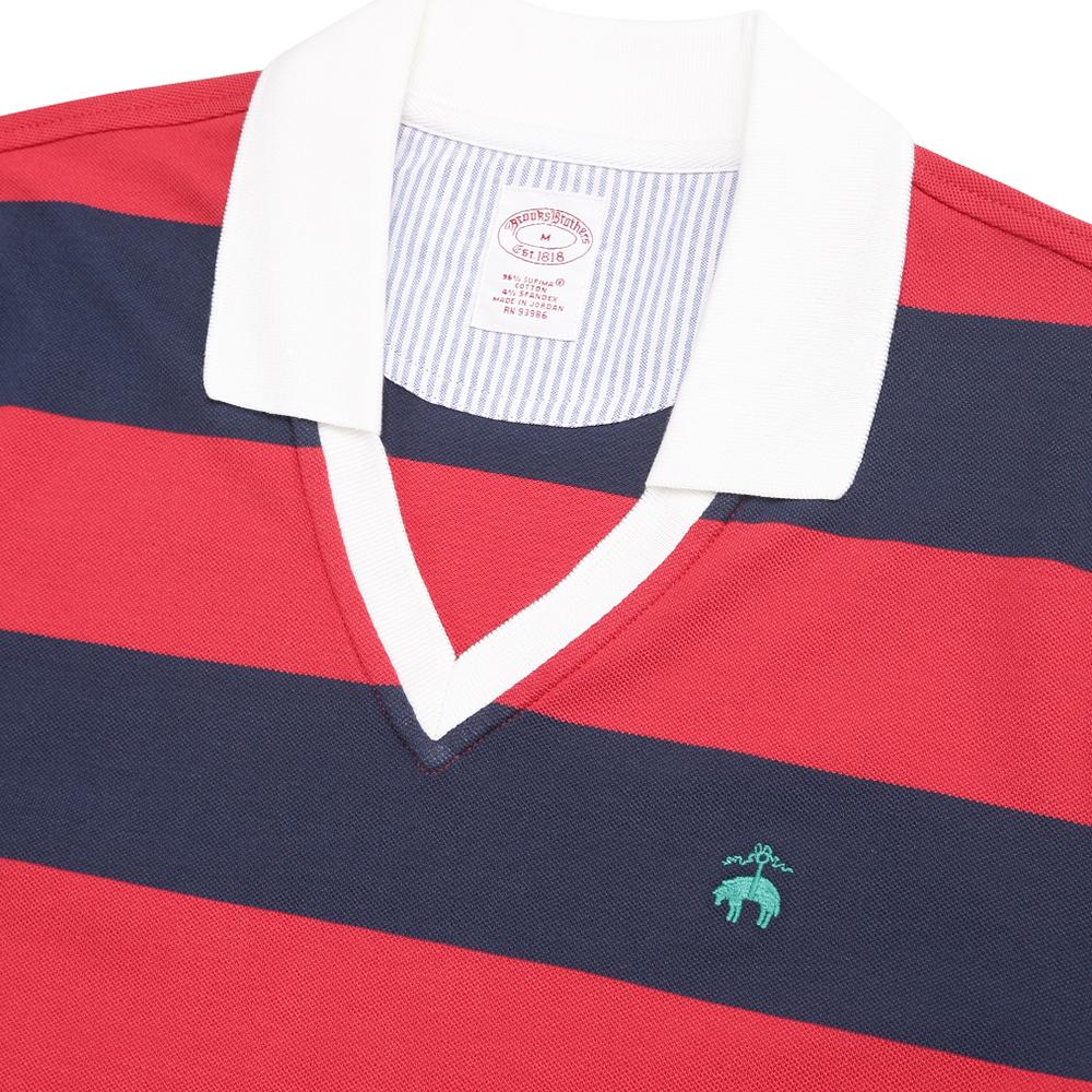 BROOKS BROTHERS Johnny Collar Striped Polo Shirt (Red) (Bbntmm8741Dem)