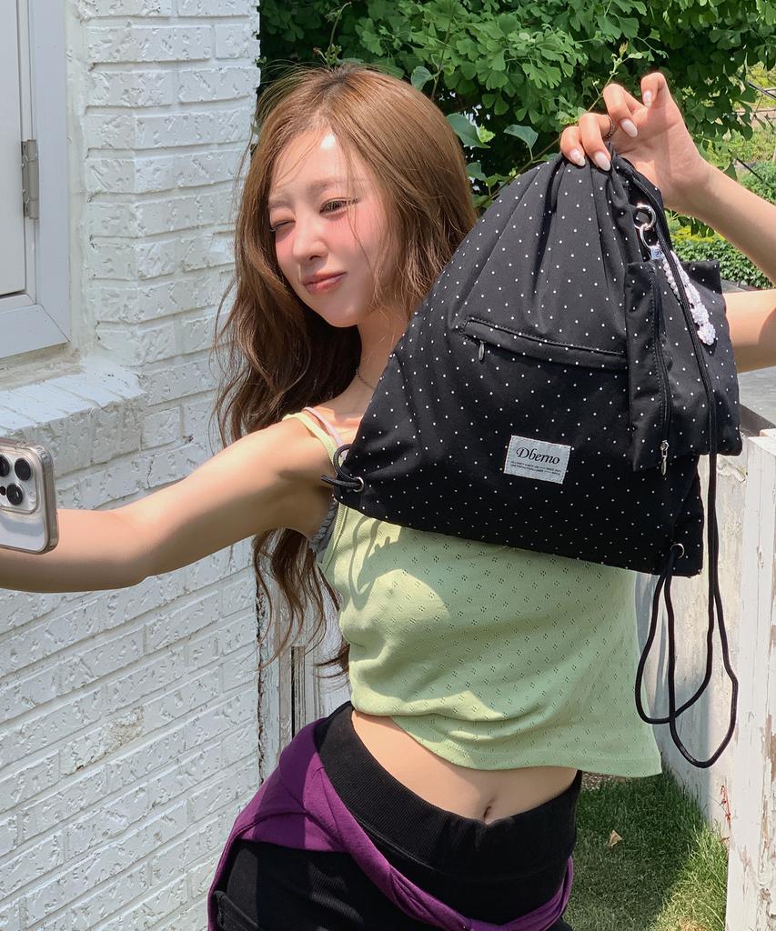 Dberno [Pouch Included] Diberno Two-Way Pocket Drawstring Gym Sack (Black Dot)