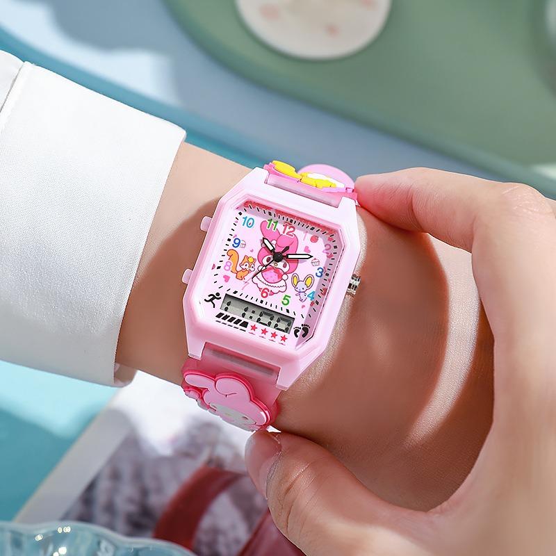 Dual Movement Display Frequency Silicone Cartoon Watch Student Party Girl Quartz Children's Watch Luminous Luminous Decoration