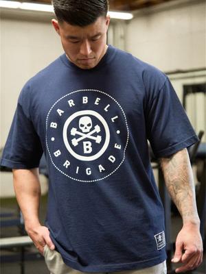 Barbell Brigade Pánské nadměrné bavlněné tričko Sportovní posilovna Fitness Streetwear Volné Unisex Trička s krátkým rukávem