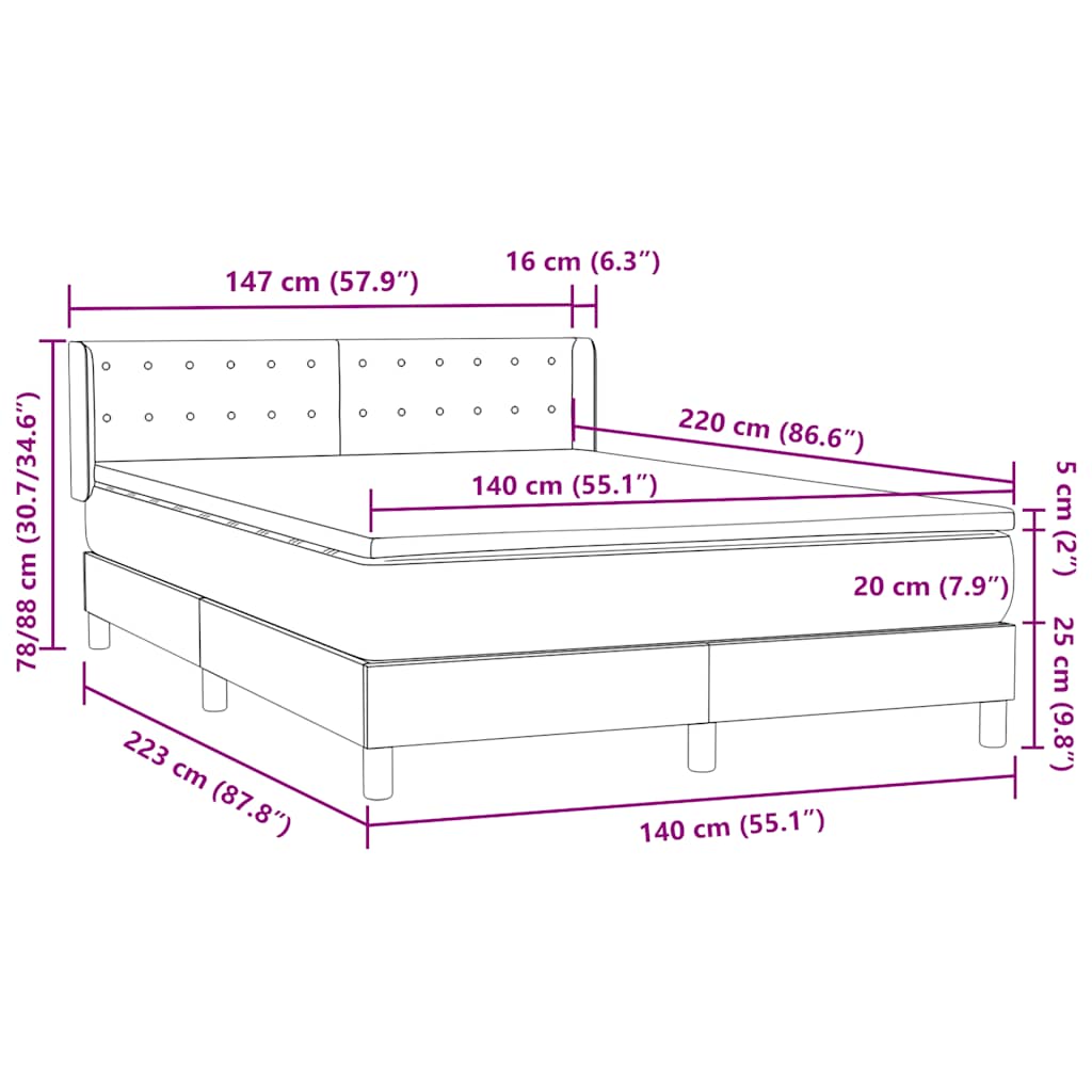 Box Spring Bed with Mattress Pink 140 x 220 cm Velvet