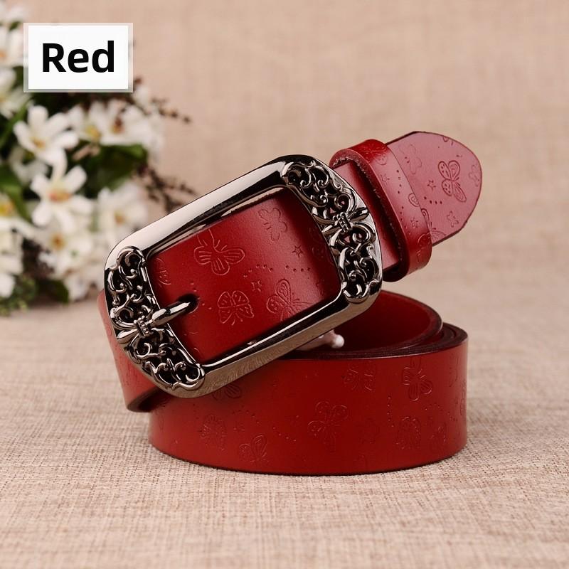 Ladies Pin Buckle Cowhide Belt Women s Retro Casual Decorative Carved Belt All-match Belt 100cm красный