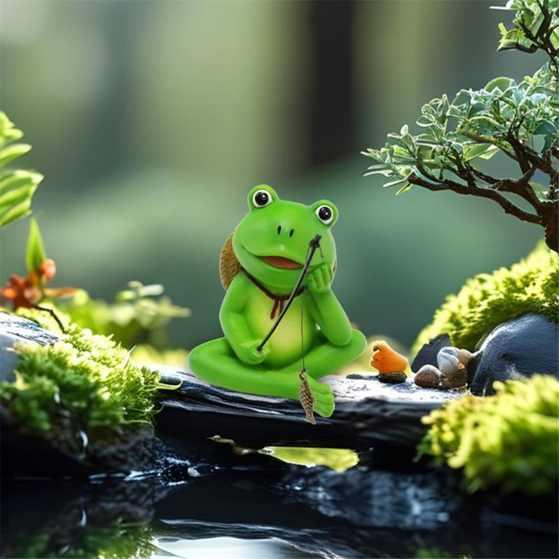 Resin Fishing Frogs Figurines Frogs Statue Garden Decors Landscape Decors Animal Figurines Sculpture Table Centrepieces