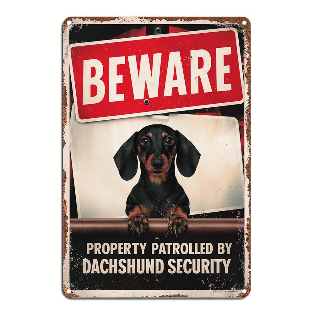

Vintage Dachshund Security Metal Sign, Aluminum Wall Art Decor - Beware Property Patrolled by Dachshund Security Foil Plaque 20x30cm