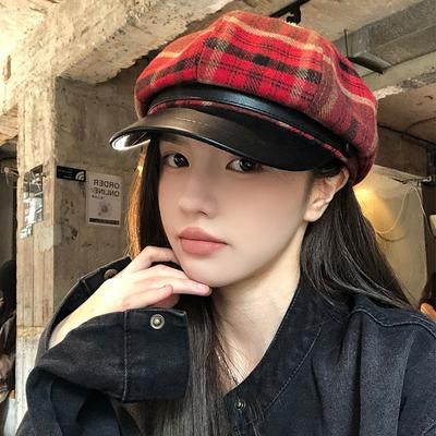 New Trendy Elegant Plaid Newsboy Cap With Leather Trim Women Beret Hat Daily Streetwear Fashion Headwear Women Gifts Party Caps