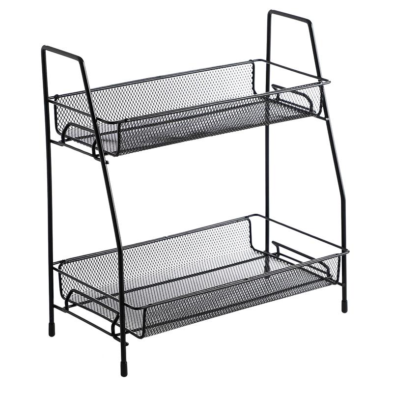 Double Layer Iron Kitchen Storage Rack Wire Spice Organizer Metal Cosmetic Makeup Basket Holder Dish Drainer Bathroom Desk Shelf
