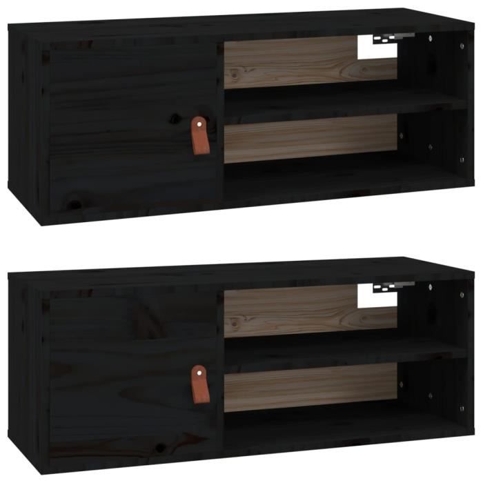VidaXL Armoires murales 2 pcs Noir 80x30x30 cm Bois de pin massif 818394
