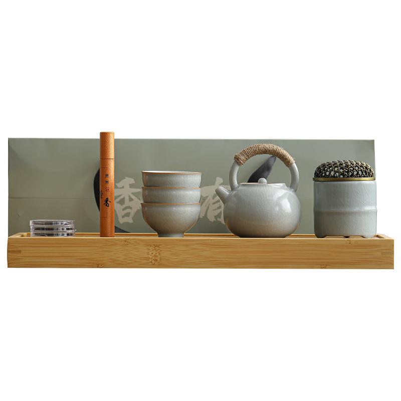 

Fragrant and Tasty Business High-end Gift Set Ceramic Ru Kiln Household Kung Fu Tea Set Tea Tray