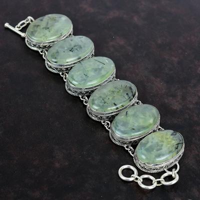 Bracciale Prehnite Muschio Bracciale in Argento Sterling 925 Bracciale Vintage con Pietra Preziosa Bracciale con Catena Regolabile Bracciale Fatto a Mano Regalo di Fidanzamento