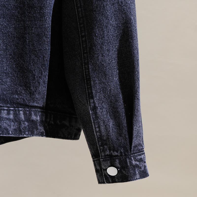 Damen Jeansjacke mit langen Ärmeln, Schwarz, Lockerer Schnitt, Frühjahr 2026 Koreanischer Stil, Ideal für zierliche Größen