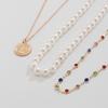 Fashion Imitation Pearl Crystal Chain Necklace Female, Retro Metal Moon Tag Stacked Pendant