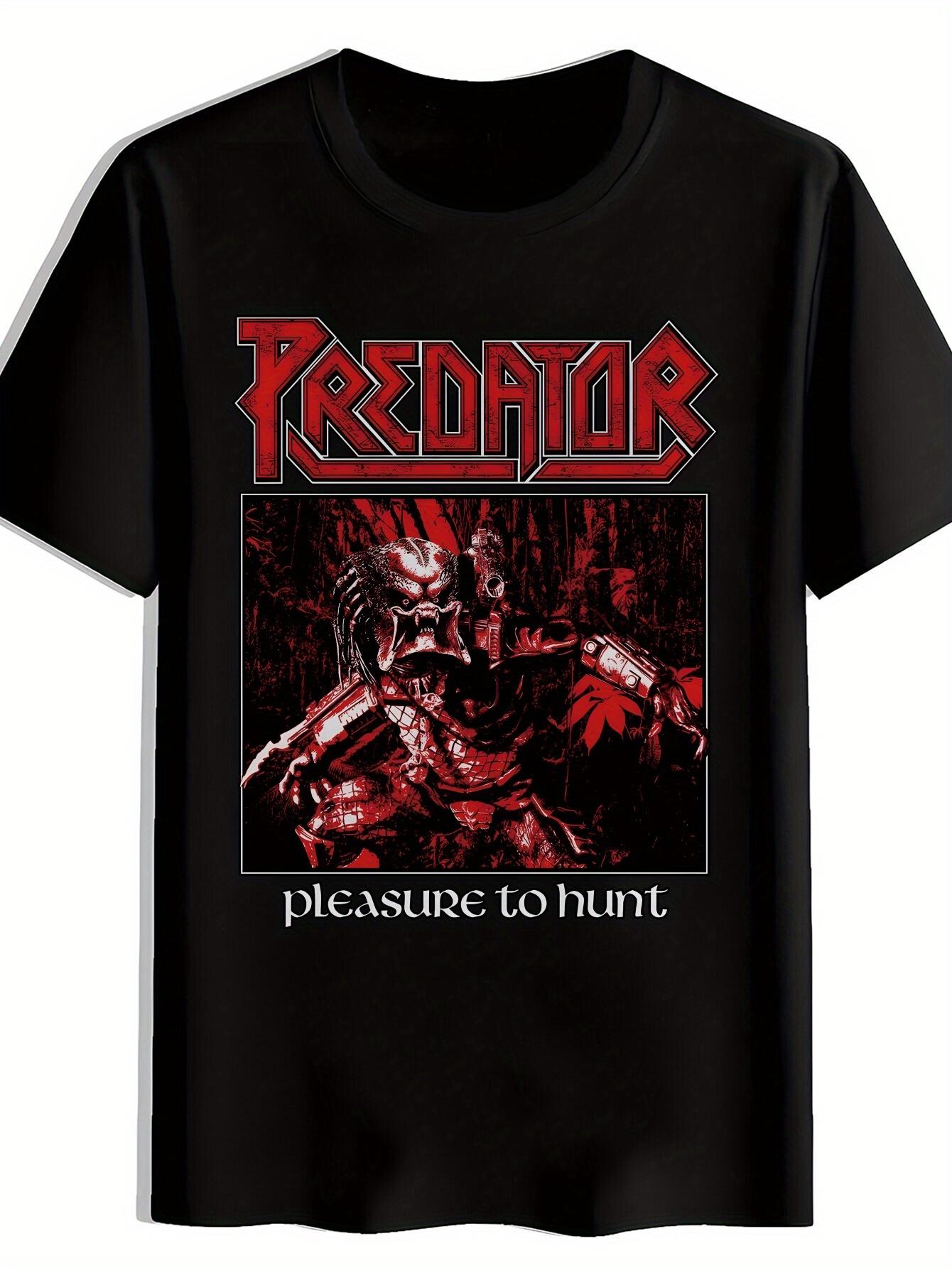 Vintage Heavy Metal Predator Graphic T-shirt - Retro Rock Band Tee with Hunting Alien Warrior Design S