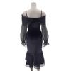 GRAXIA Cabaret Midi Chiffon Velour Size for Hostess and Lounges Dress, Mermaid-Line Off-the-Shoulder Dress, Knee-Length, Women's, Black, L, Hostesses,