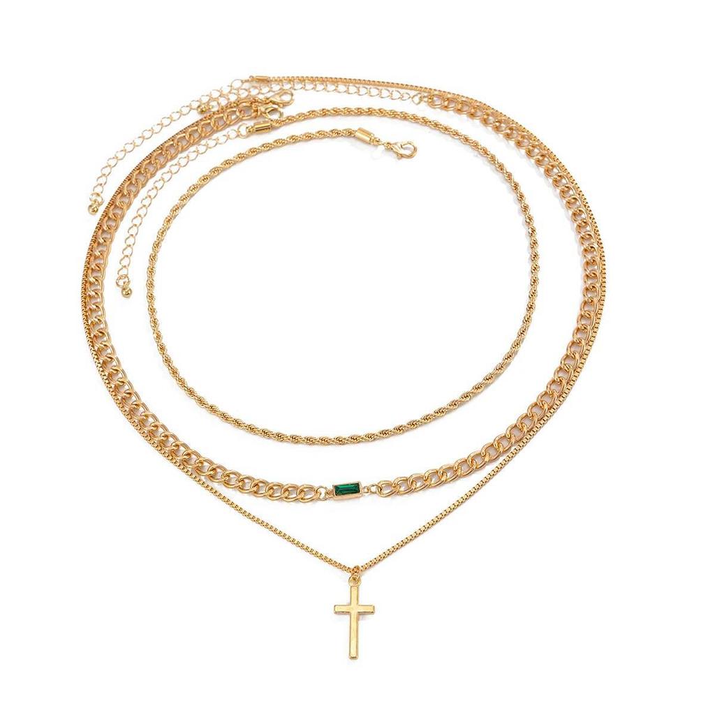 SHIXIN 3 Stück/Set Hip Hop Metall Jesus Kreuz Anhänger Dünne Schlangenkette Halskette Herren Punk Goldfarbe Cuban Link Kette Choker Schmuck