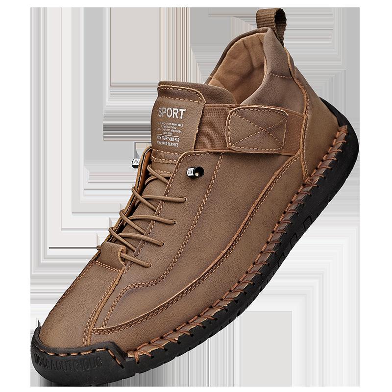 Hand-stitched Leather Shoes for Men Outdoor Light and Non-slip Walking Hiking Shoes Men Big Size 38-48 Slip-On Driving Loafers