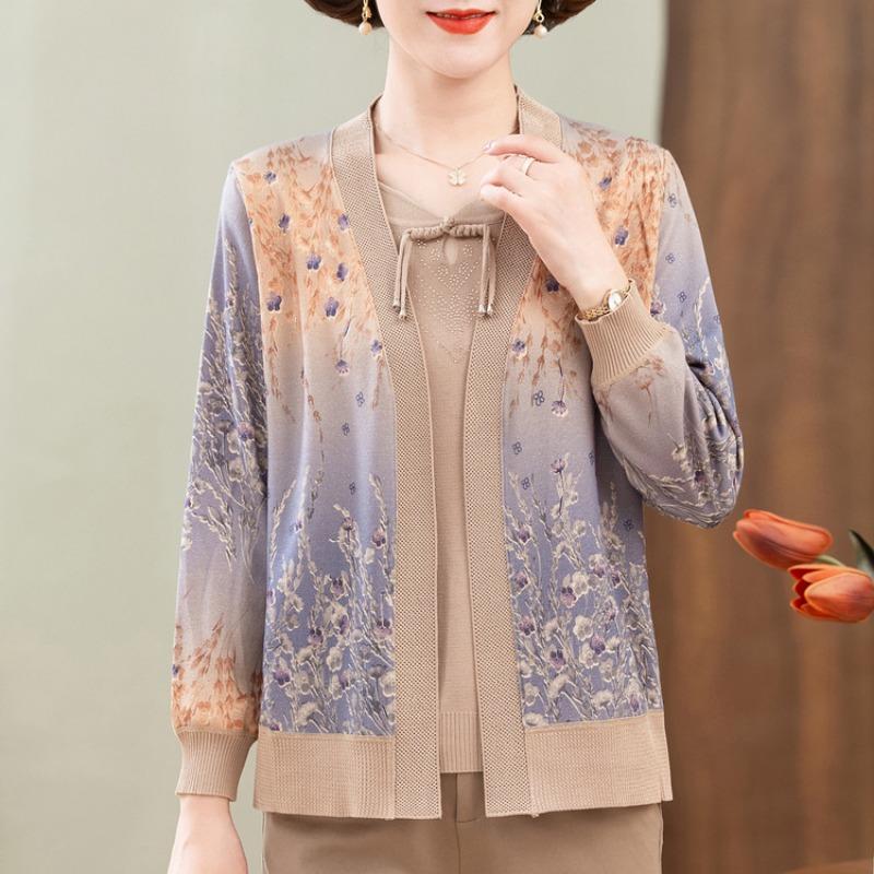 New Middle-aged and Old Mother Knitted Sweater Grandma Spring and Autumn Sweater Middle-aged Women's Top Autumn Clothes