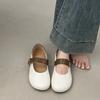 Round head low thick heel shallow mouth single shoes women's spring and autumn new comfortable one-word buckle Mary Jane shoes