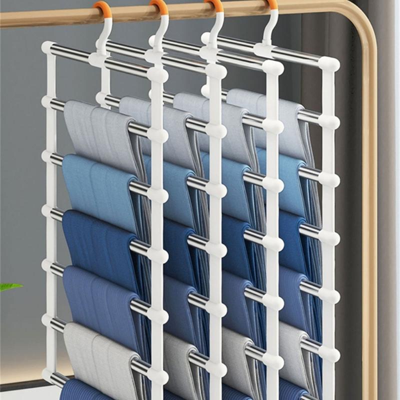Practical Folding Pant Rack Hangers Portable Home Organization Metal Foldable Clothes Hanger with Multi Clip Layers