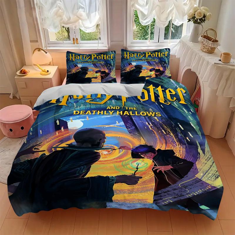 3pcs Harry Potter Fantasy Adventure Bedding Set, Soft Polyester Duvet Cover and Pillowcases Seasons all suitable, Design for Bedroom L1003146