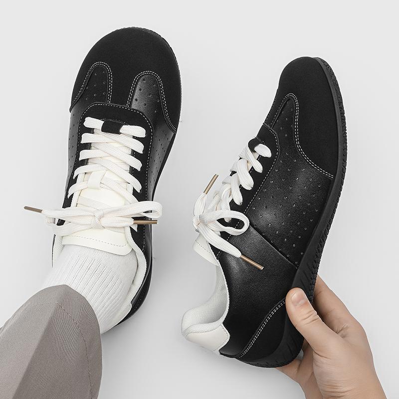Fashion Men's Leather Lace-Up Sneakers Casual Walking Shoes Lightweight Outdoor Shoes Non-Slip Comfortable Breathable for Daily Flats
