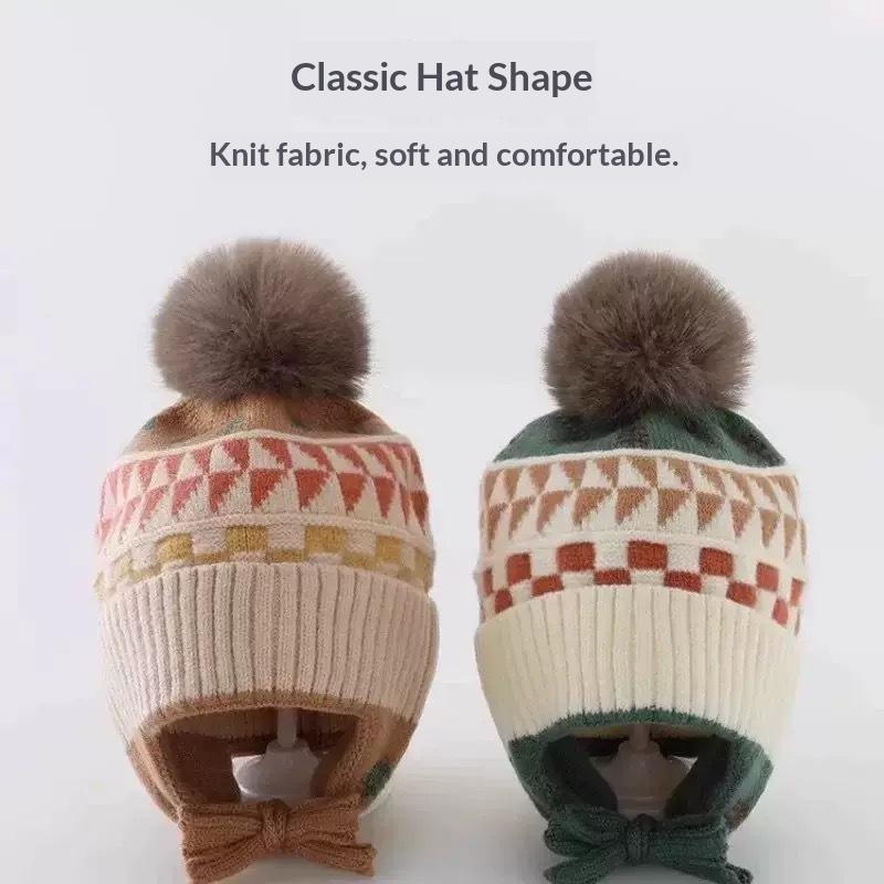Baby's Cute Warming Beanie Hat Autumn Winter Fashion Fur Ball Ear Protection Knitted Unisex Polyester/Cotton 1-2 Years 6-12