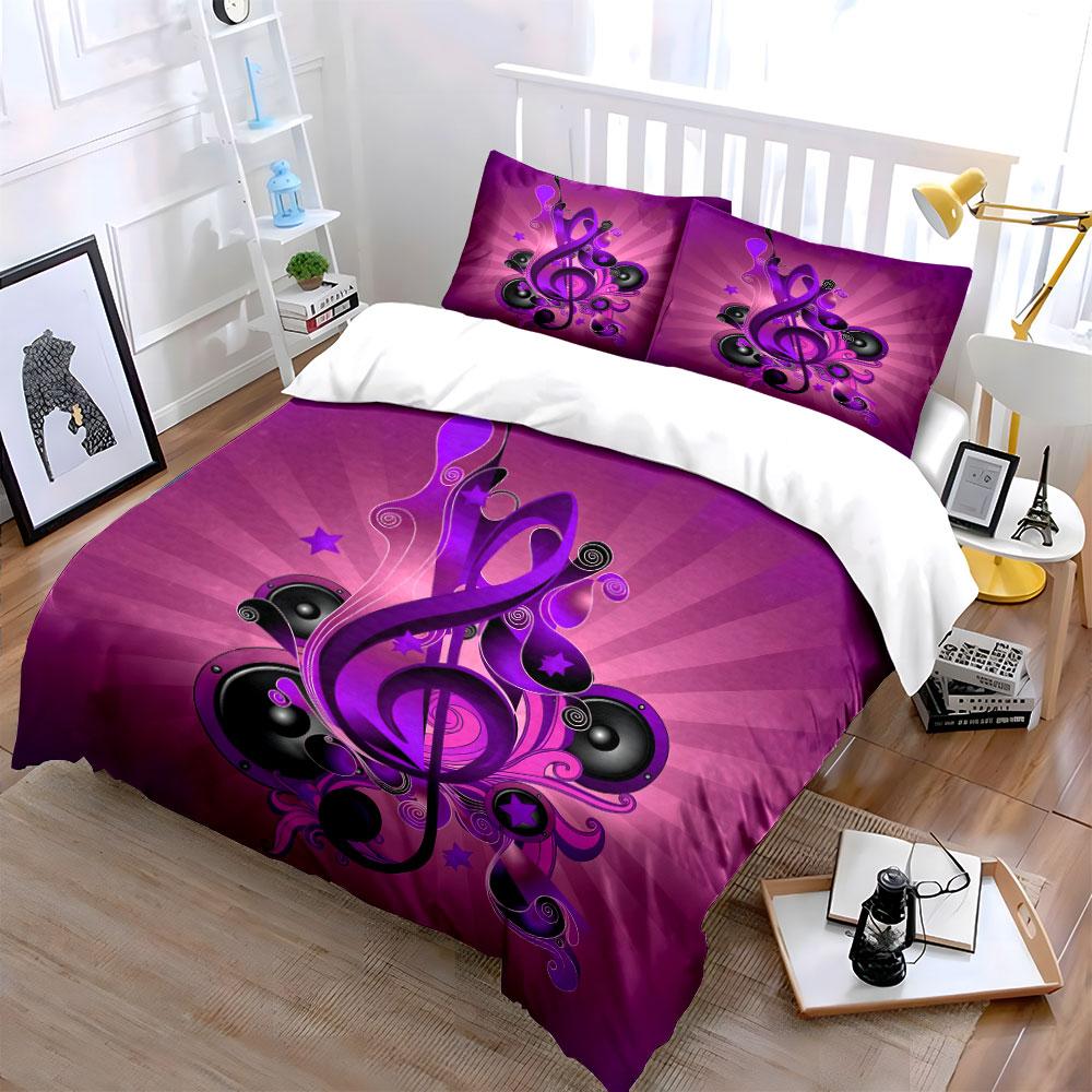 Music-Themed Purple Design Set Multiple Sizes Kid'S And Adults' Bedroom Exquisite 3Pc Bedding Set, Gift
